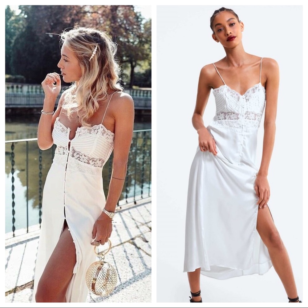 Zara White Satin Lingerie Style Dress 🤍